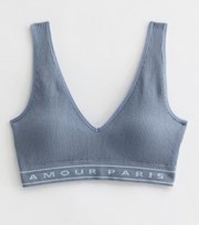 New Look Pale Blue Amour Logo Ribbed Seamless Crop Top Bra